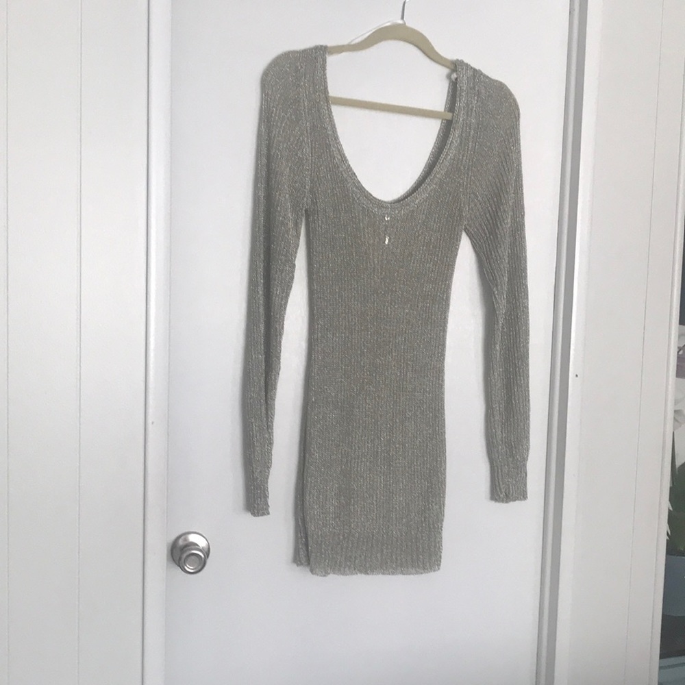 Silver metallic long sleeve blouse/dress